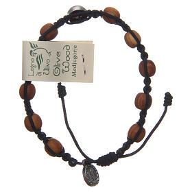 Pulseiras Dezena Terço da Paz: Pulseira dezena Medjugorje medalha Espírito Santo contas oliveira corda preta