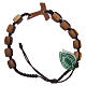 Medjugorje single decade bracelet with Tau cross and olive wood grains in brown cord s2