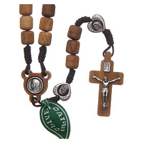 Medjugorje rosary with hearts, olive wood grains and brown rope