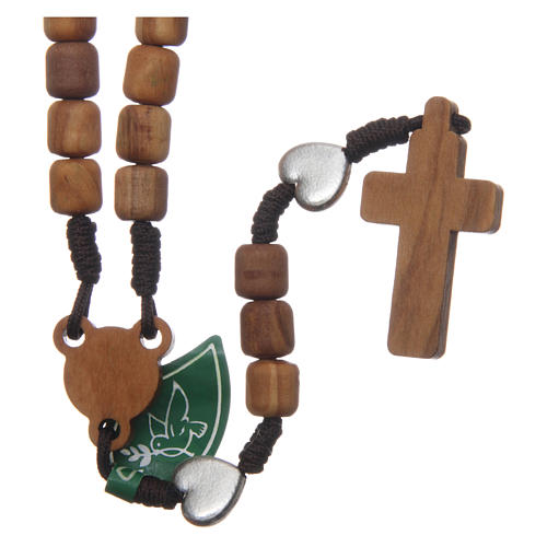 Medjugorje rosary with hearts, olive wood grains and brown rope 2