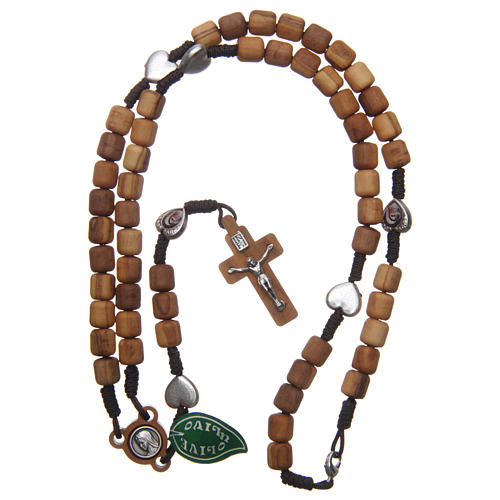 Medjugorje rosary with hearts, olive wood grains and brown rope 4