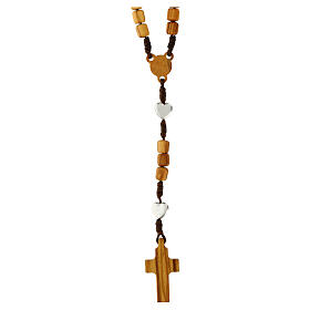 Medjugorje rosary with hearts, olive wood grains and brown rope