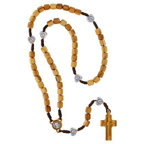 Medjugorje rosary with hearts, olive wood grains and brown rope 4