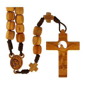 Medjugorje rosary with crosses, 7 mm olive wood grains and beige rope