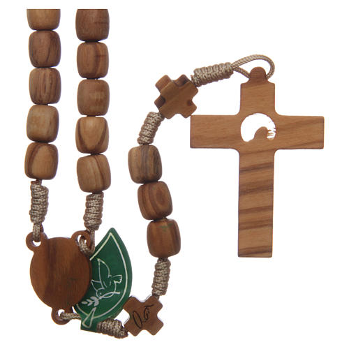 Medjugorje rosary with crosses, 7 mm olive wood grains and beige rope 2