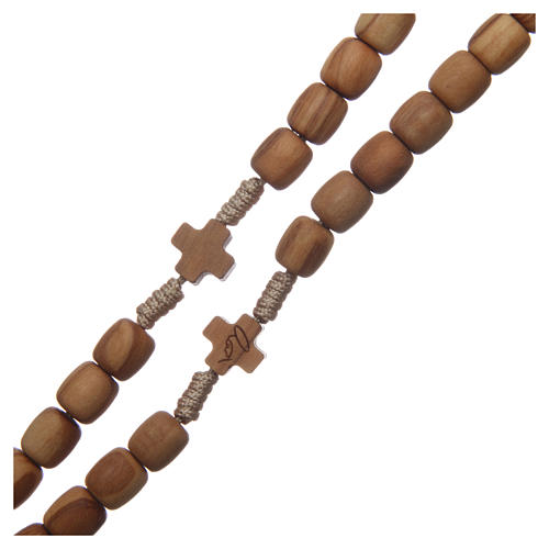 Medjugorje rosary with crosses, 7 mm olive wood grains and beige rope 3