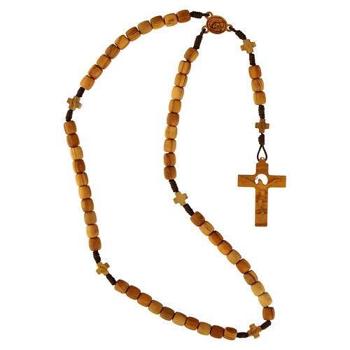 Medjugorje rosary with crosses, 7 mm olive wood grains and beige rope 4