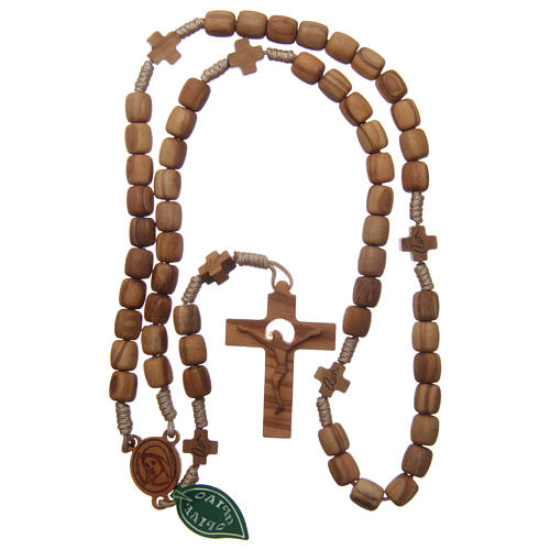 Medjugorje rosary with crosses, 7 mm olive wood grains and beige rope 4