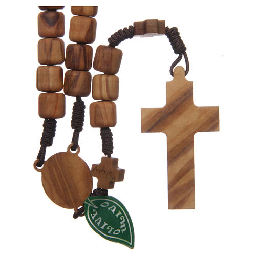 Medjugorje rosary with crosses, olive wood grains and brown rope 2