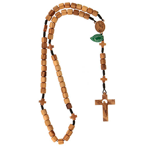 Medjugorje rosary with crosses, olive wood grains and brown rope 5