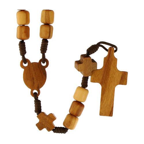 Medjugorje rosary with crosses, olive wood grains and brown rope 2