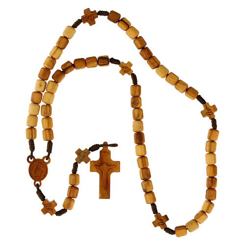 Medjugorje rosary with crosses, olive wood grains and brown rope 4