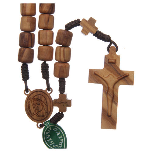 Medjugorje rosary with crosses, olive wood grains and brown rope 1