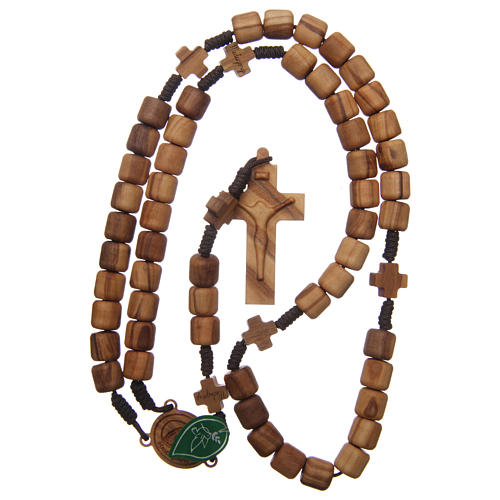 Medjugorje rosary with crosses, olive wood grains and brown rope 4