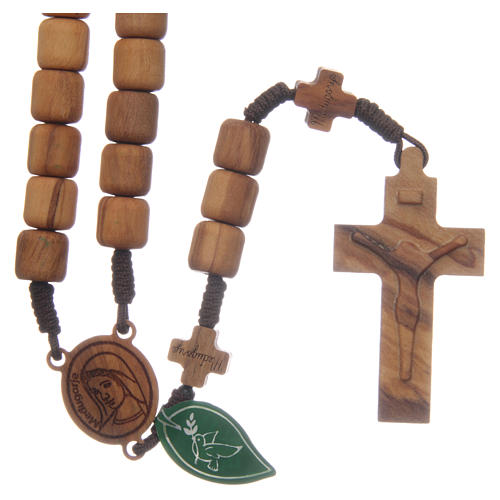 Medjugorje rosary with crosses, 6 mm grains in olive wood and brown rope 1