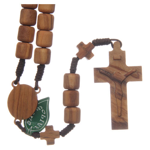 Medjugorje rosary with crosses, 6 mm grains in olive wood and brown rope 2