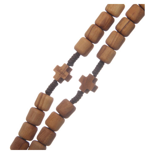 Medjugorje rosary with crosses, 6 mm grains in olive wood and brown rope 3