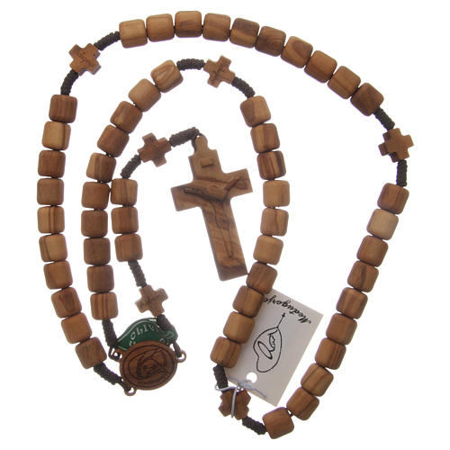 Medjugorje rosary with crosses, 6 mm grains in olive wood and brown rope 4