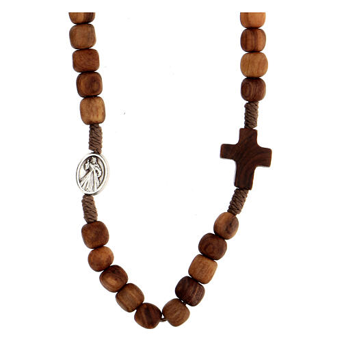 Medjugorje rosary choker with olive wood grains and brown rope 2