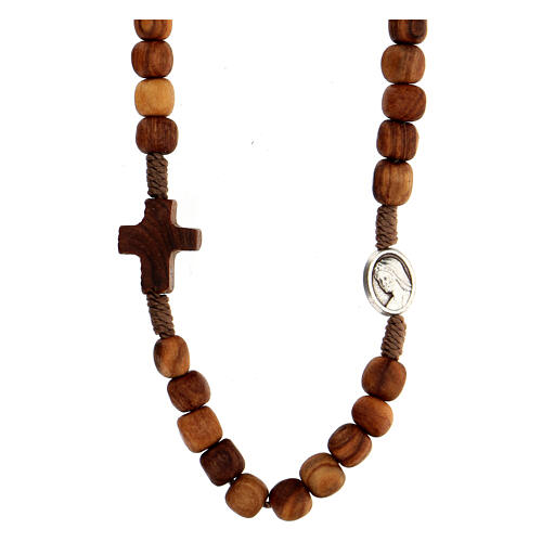Medjugorje rosary choker with olive wood grains and brown rope 1