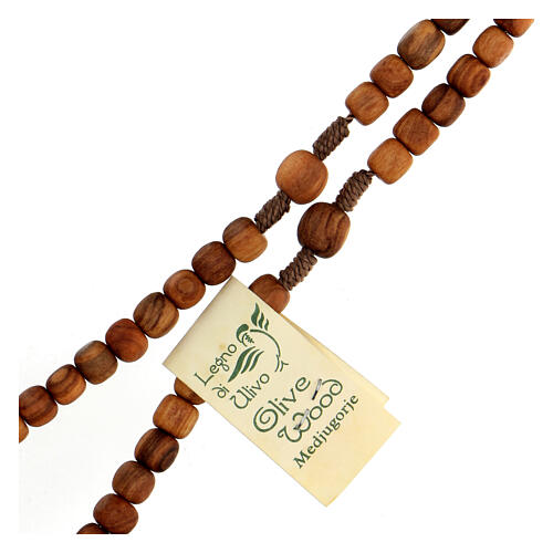 Medjugorje rosary choker with olive wood grains and brown rope 3