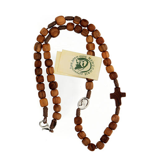 Medjugorje rosary choker with olive wood grains and brown rope 4