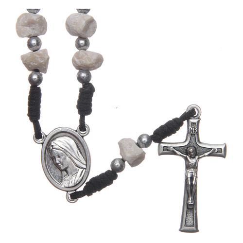 Medjugorje peace rosary beads in stone and black cord. 1
