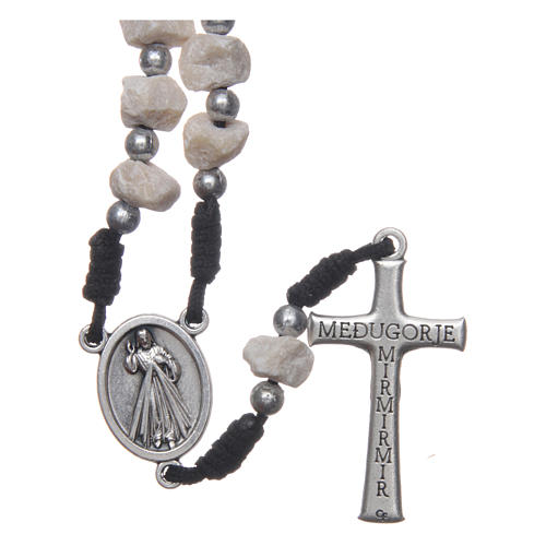 Medjugorje peace rosary beads in stone and black cord. 2