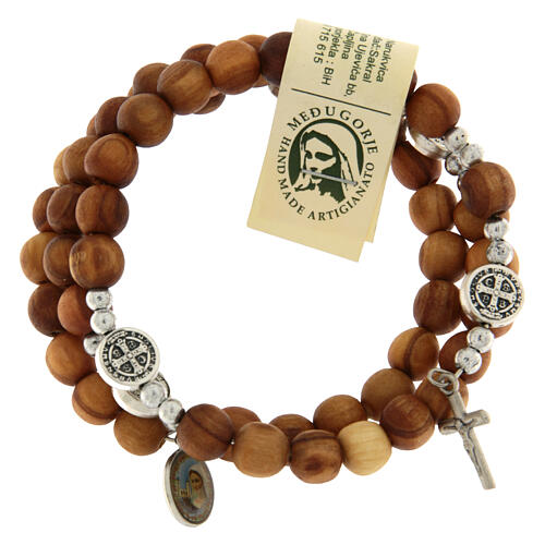 Medjugorje rosary Saint Benedict with spring and olive wood grains 1