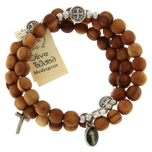 Medjugorje rosary Saint Benedict with spring and olive wood grains 2