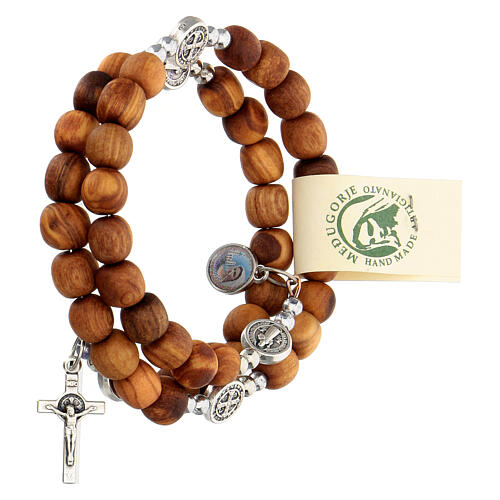 Medjugorje spring bracelet rosary olive wood beads Saint Benedict 2