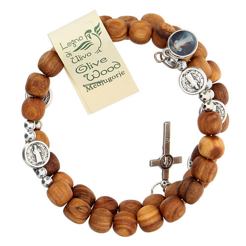 Medjugorje spring bracelet rosary olive wood beads Saint Benedict 3