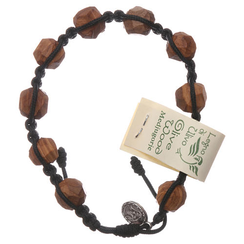 Medjugorje bracelet with 9 mm grains in olive wood and black rope 2