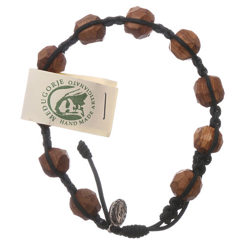 Medjugorje bracelet with 9 mm beads in olive wood and black rope 1