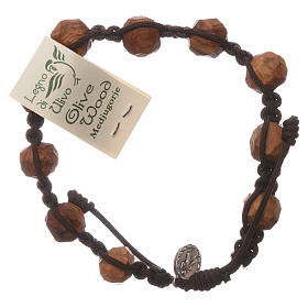 Medjugorje bracelet with 9 mm olive wood grains and brown rope
