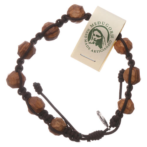 Medjugorje bracelet with 9 mm olive wood grains and brown rope 1