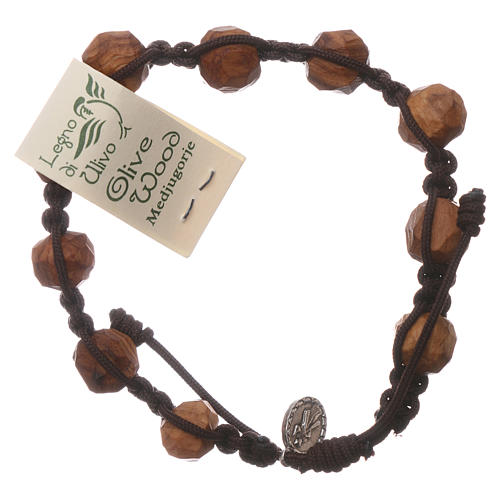 Medjugorje bracelet with 9 mm olive wood beads and brown rope 2