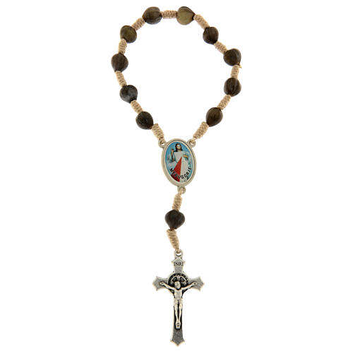 10er-Rosenkranz aus Medjugorje, Hiobsträne, beige Kordel und Kreuz 1