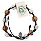 Medjugorje decade bracelet with olive wood Tau and white pebbles, black rope s1