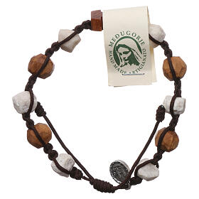 Decade rosary bracelet Medjugorje ten Tau bracelet in olive wood and white stones