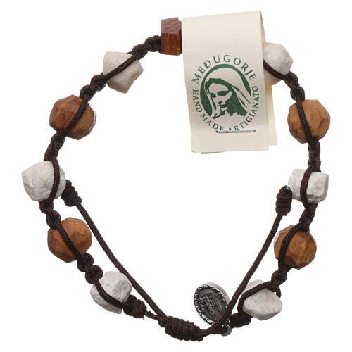 Decade rosary bracelet Medjugorje ten Tau bracelet in olive wood and white stones 1
