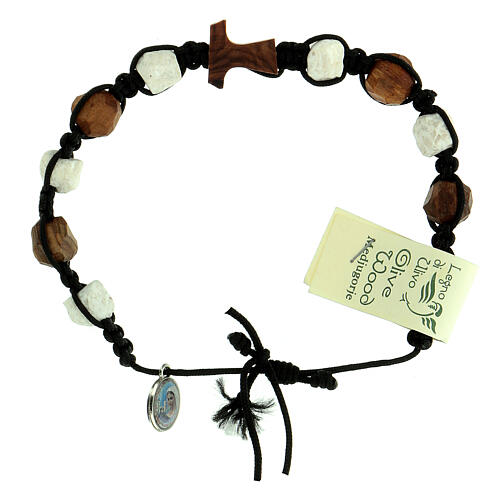 Decade rosary bracelet Medjugorje ten Tau bracelet in olive wood and white stones 3