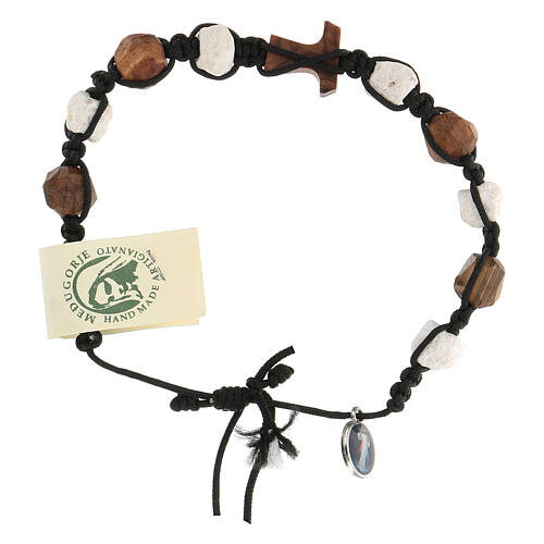 Decade rosary bracelet Medjugorje ten Tau bracelet in olive wood and white stones 4