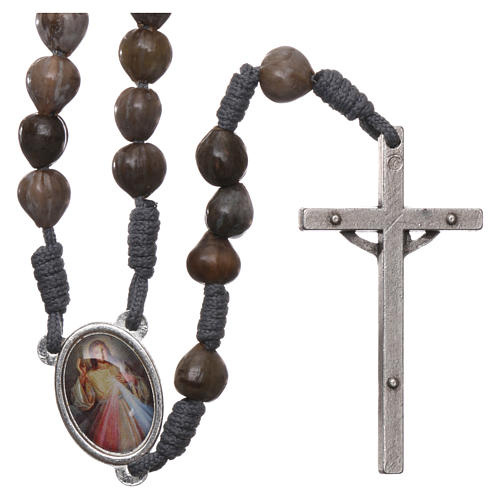 Medjugorje rosary Job's Tears, grey rope and cross 2