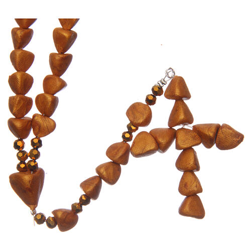 Medjugorje rosary in baked ceramic, ivory color, heart beads 8 mm 1