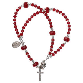 Medjugorje red bracelet, crystal and metal, with cross and medal