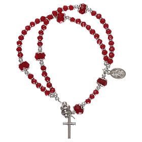 Medjugorje red bracelet, crystal and metal, with cross and medal