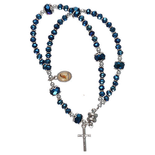 Medjugorje blue bracelet, crystal and metal, with cross and medal 1