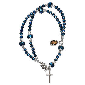 Bransoletka niebieska Medjugorie kryształ i metal z krzyżem i medalikiem