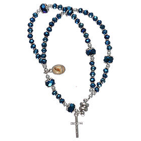 Medjugorje bracelet in blue crystal and metal with cross and medal